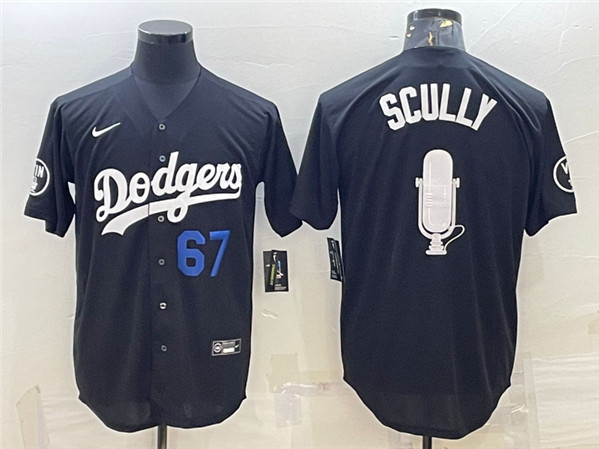 Men's Los Angeles Dodgers #67 Vin Scully Black Big Logo With Vin Scully Patch Stitched Jersey